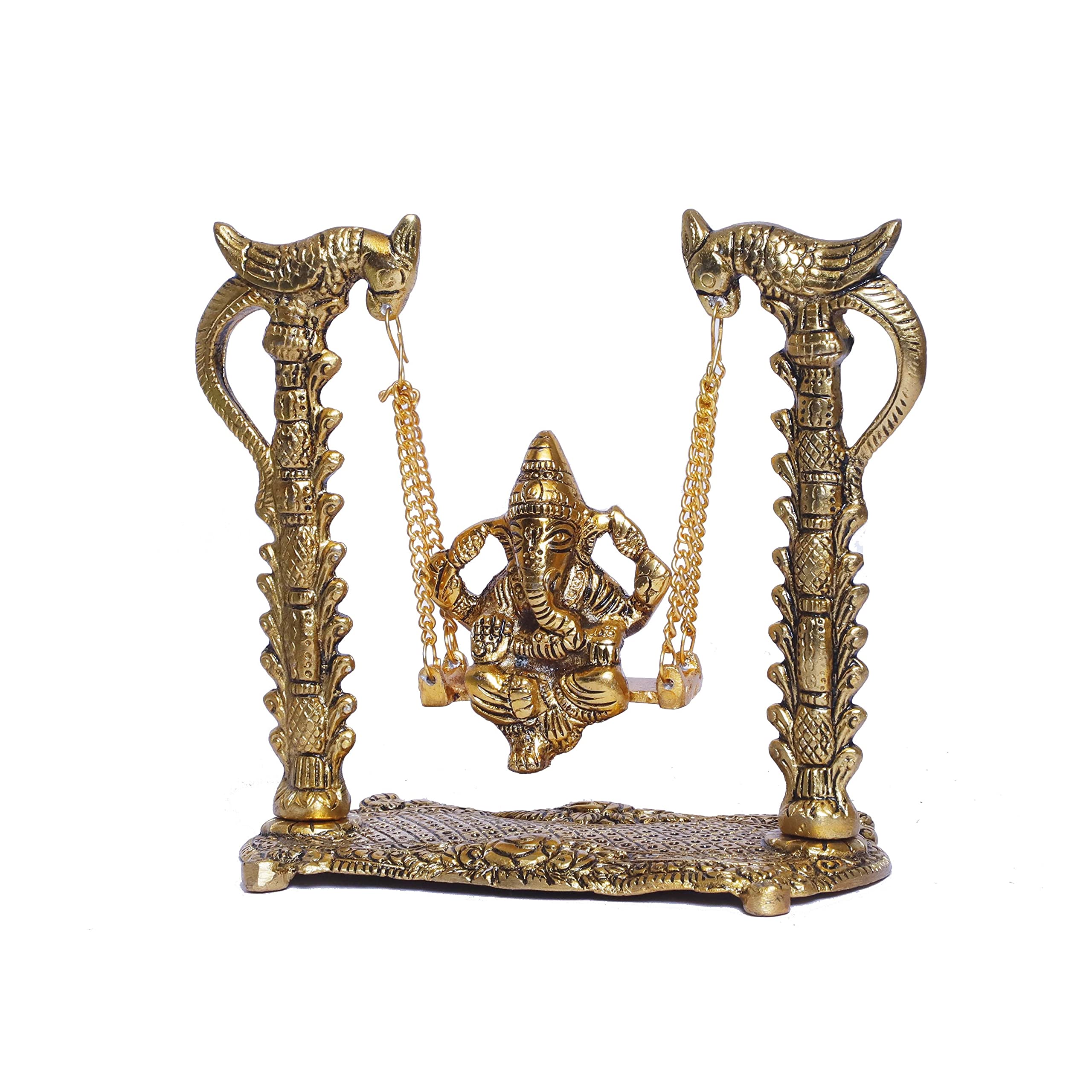 Kridaykraft Ganesh Ji Jhula,Ganpati Idol On Swing Jhula For Temple Pooja,Ganesha Metal Statue Table Decorative Home,Office & Gif